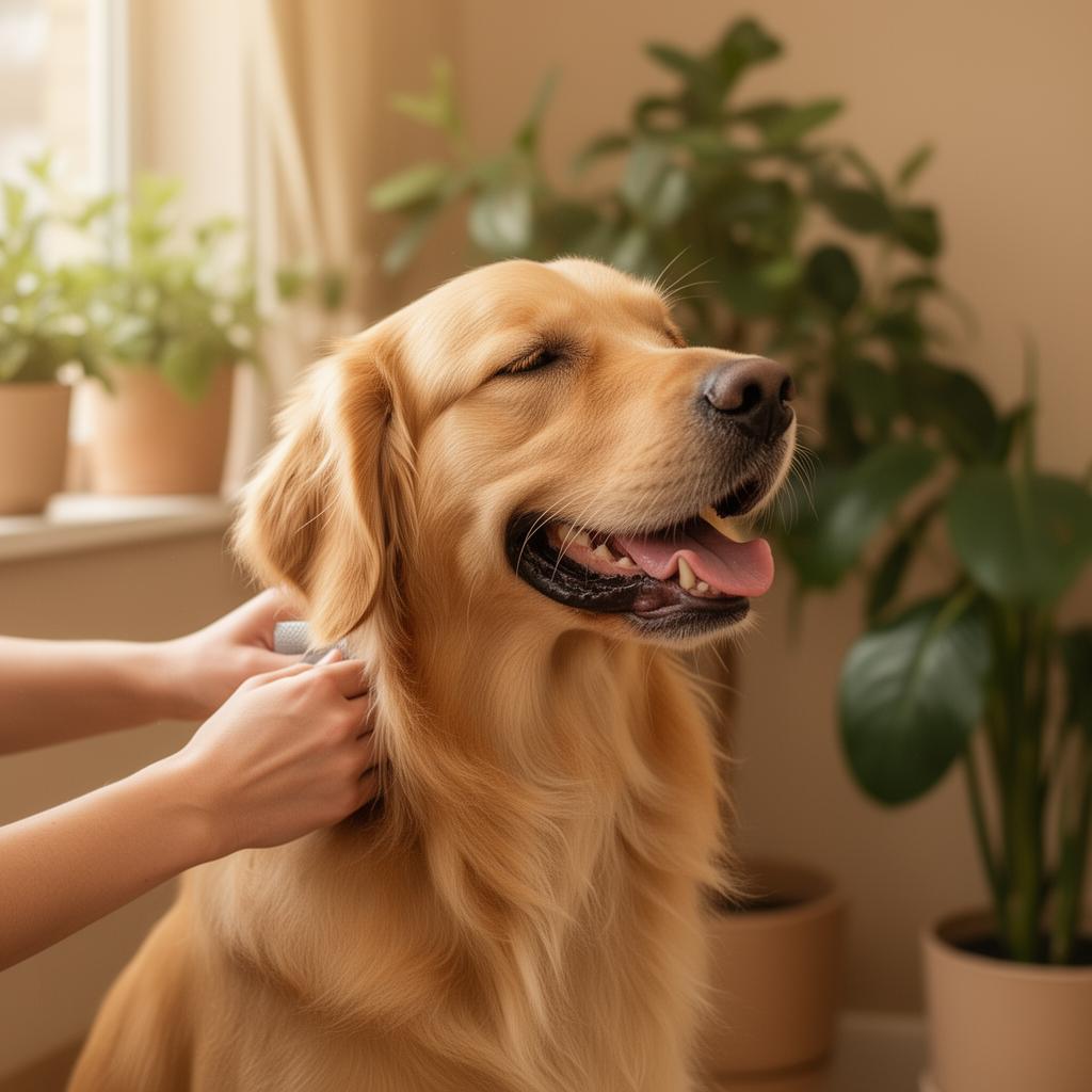 Perro feliz siendo atendido en Moro's Pets